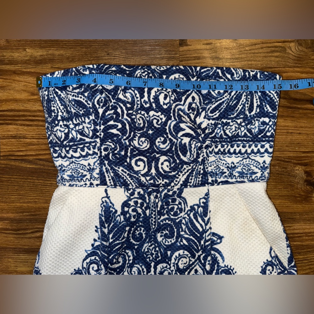 J. Crew Collection Ella Porcelain Paisley Blue White Strapless Dress size 6 - Picture 12 of 13